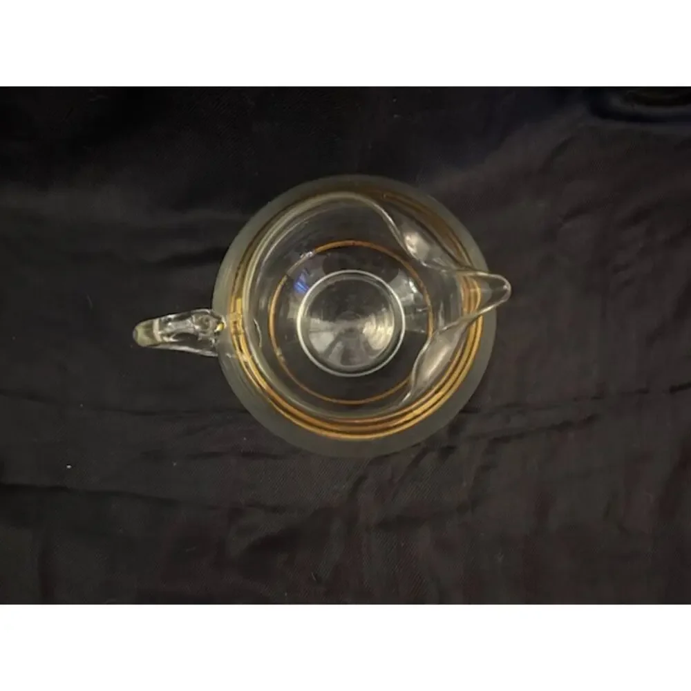 Art Deco Vintage Glass Pitcher with Gold Stripes Sovereign Pattern Round Barware